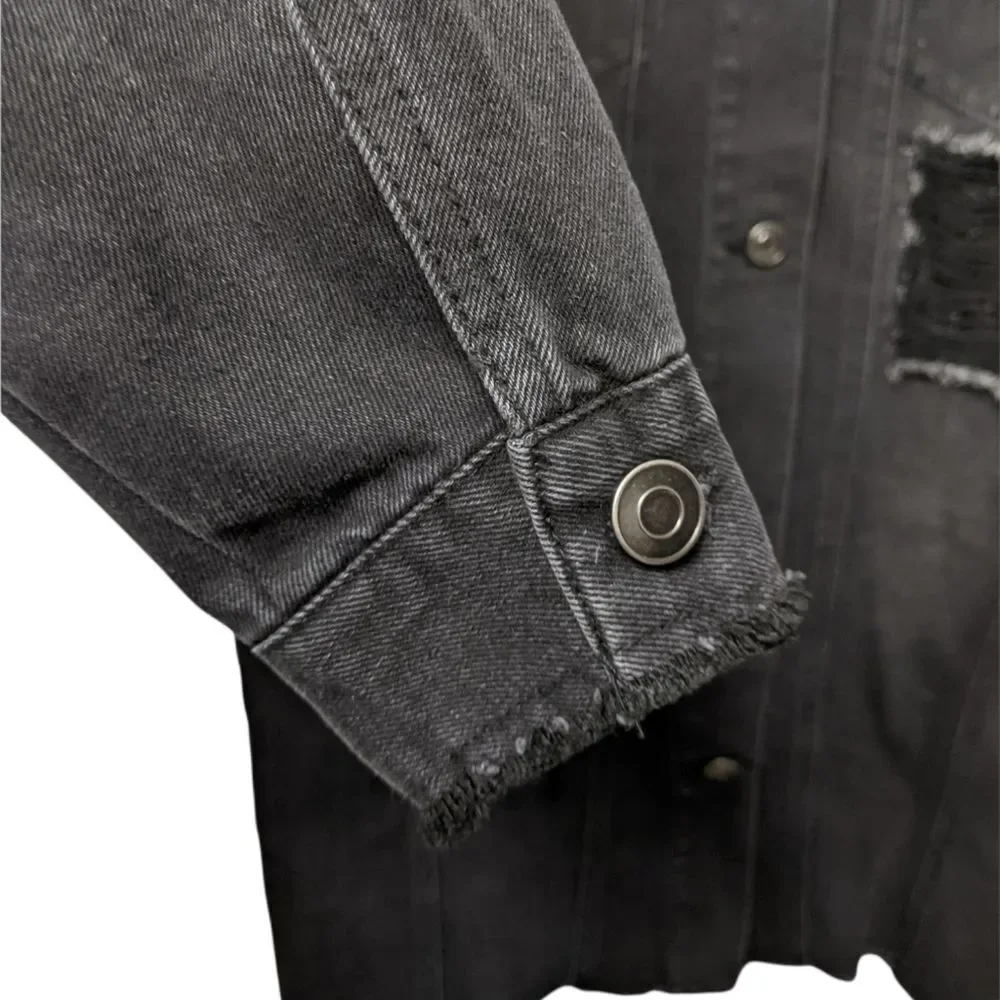 LOVE TREE Distressed Denim Black Long Jacket S